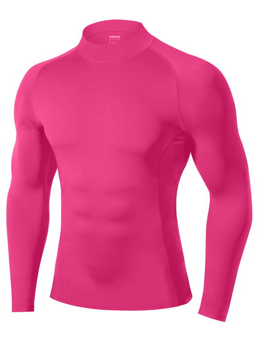 Roadbox Men's Compression Shirt, Mock Turtleneck Long Sleeve Undershirt, Quick Dry Athletic Base Layer for Sports and Workout