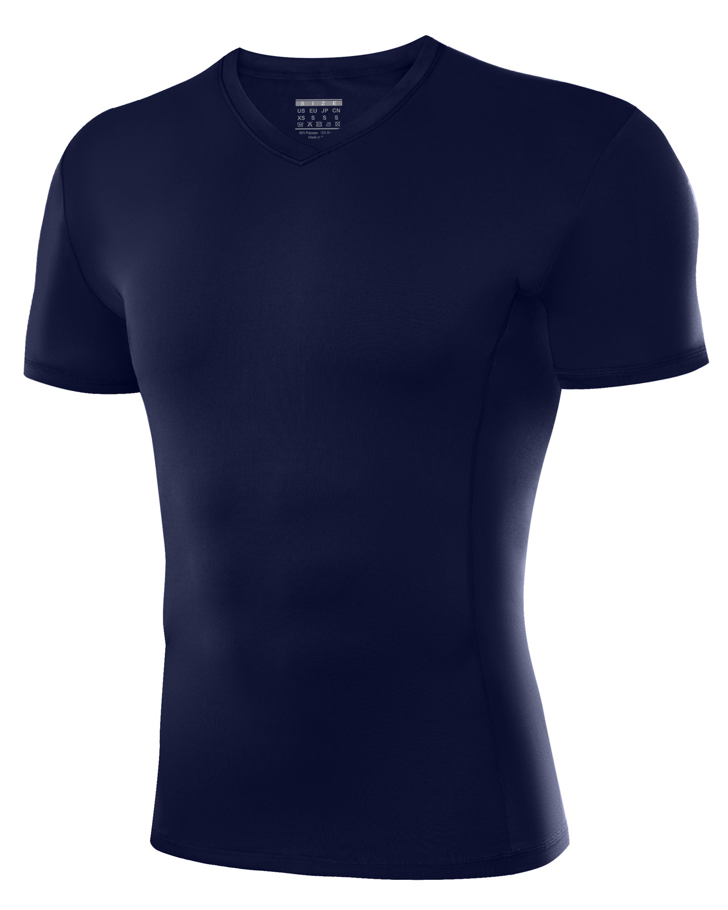 Roadbox Mens Compression Shirt Short Sleeve, V-Neck Gym Running Sports T-Shirt, Cool Dry Athletic Base Layer Undershirts