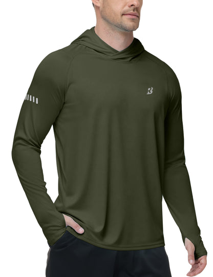 Roadbox Mens UPF 50+ Sun Protection Hoodie, UV Long Sleeve Fishing Shirts, Lightweight Swim Rash Guard for Outdoor Hiking