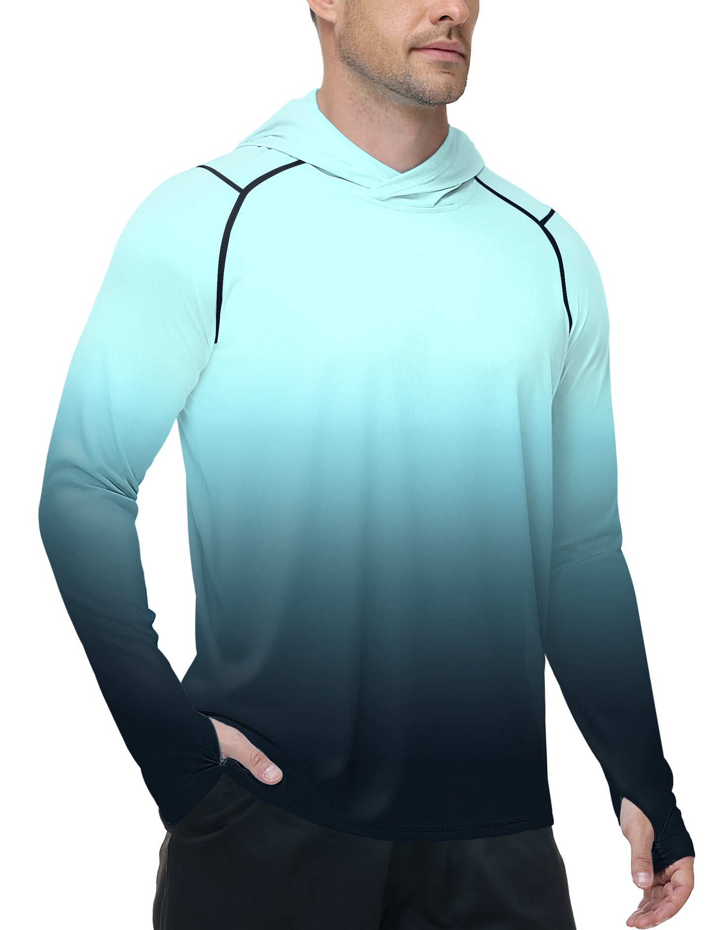 Roadbox Mens UPF 50+ Sun Protection Hoodie, UV Long Sleeve Fishing Shirts, Lightweight Swim Rash Guard for Outdoor Hiking