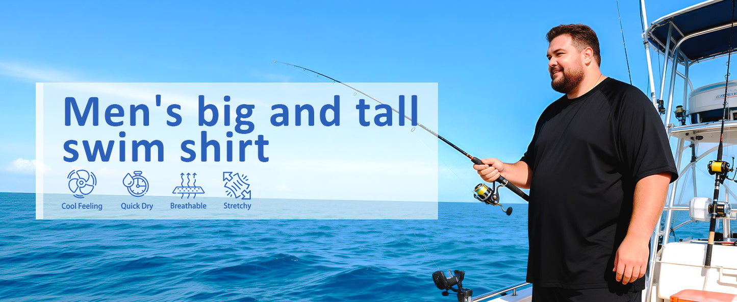 Men's Big and Tall Swim Shirts, UPF 50+ Sun Protection Short Sleeve Rash Guard, Quick Dry T-Shirt for Beach and Surfing