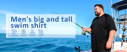 Men's Big and Tall Swim Shirts, UPF 50+ Sun Protection Short Sleeve Rash Guard, Quick Dry T-Shirt for Beach and Surfing