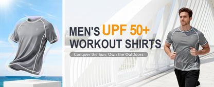 Roadbox Men's Short Sleeve Swim Shirt, UPF 50+ Quick Dry Rash Guard, UV Sun Protection Water T-Shirt for Beach and Surfing