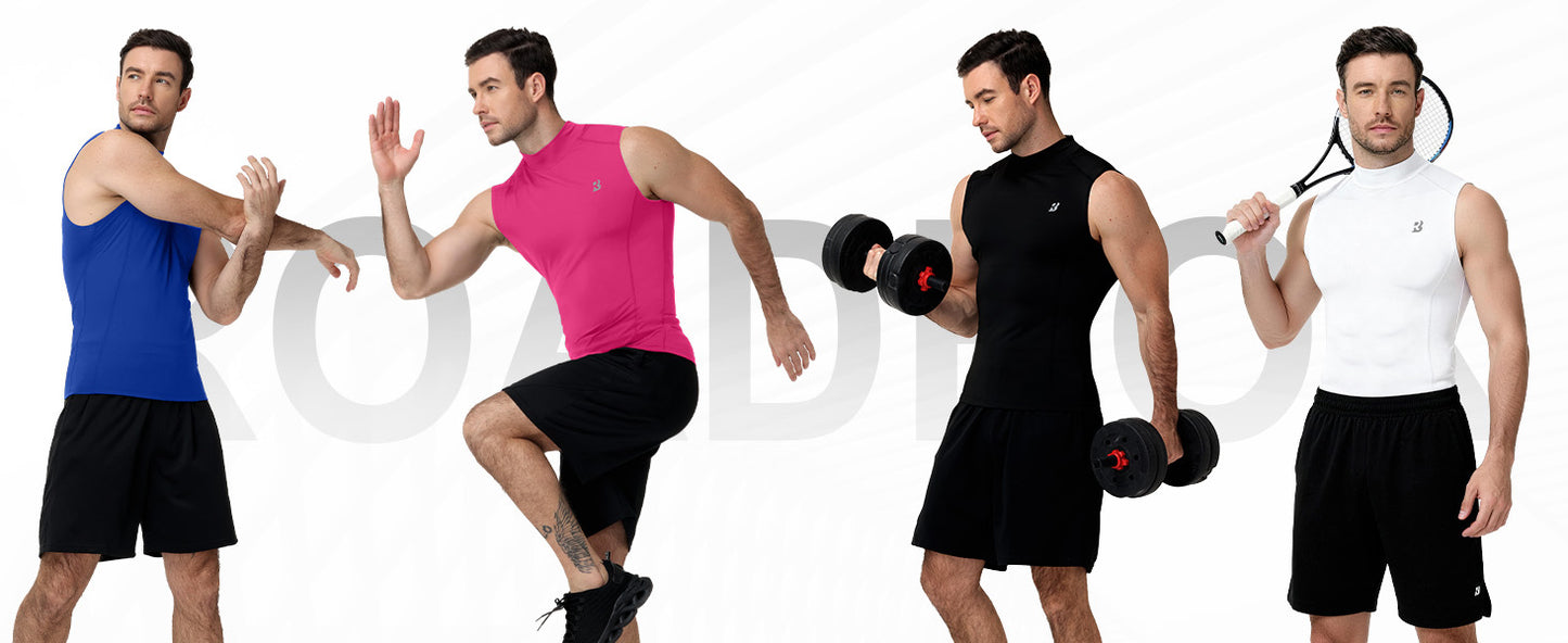 Roadbox Men's Compression Tank Top, Mock Turtleneck Sleeveless Shirt, Fitted Athletic Base Layer for Gym Workout