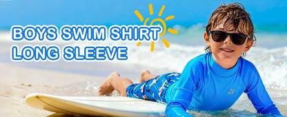 Roadbox Boys UPF 50+ Rash Guard, Swim Shirt Sun Protection Long Sleeve for Kids, Toddler Rashguard Athletic Surf Water Shirts
