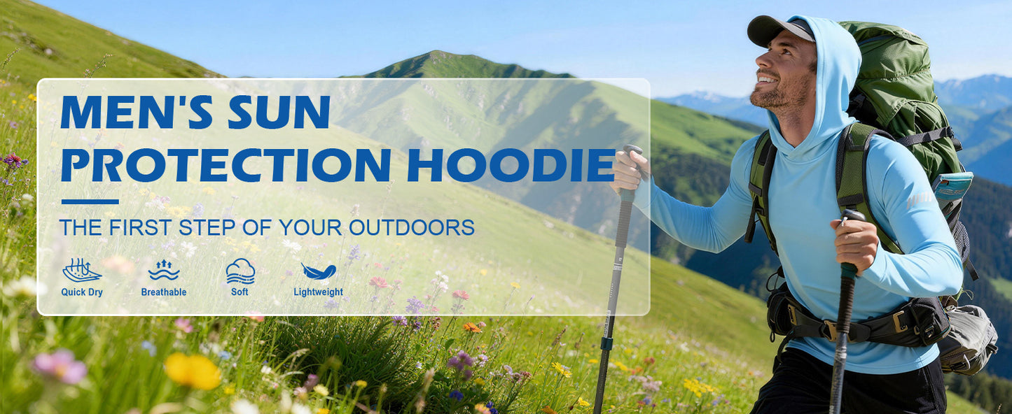 Roadbox Mens UPF 50+ Sun Protection Hoodie, UV Long Sleeve Fishing Shirts, Lightweight Swim Rash Guard for Outdoor Hiking