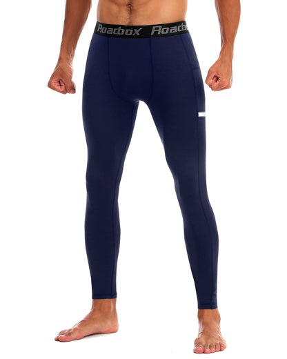 Roadbox 1/2 Pack Compression Pants for Men Running Tights Athletic Football Leggings Cycling Base Layer with Pockets