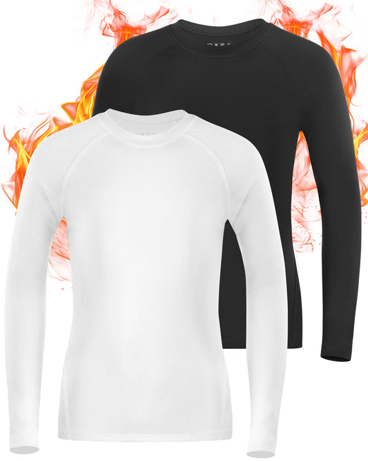 Roadbox Boys Compression Thermal Shirt - 1-2 Pack Youth Long Sleeve Fleece Base Layer Undershirts Football Baseball