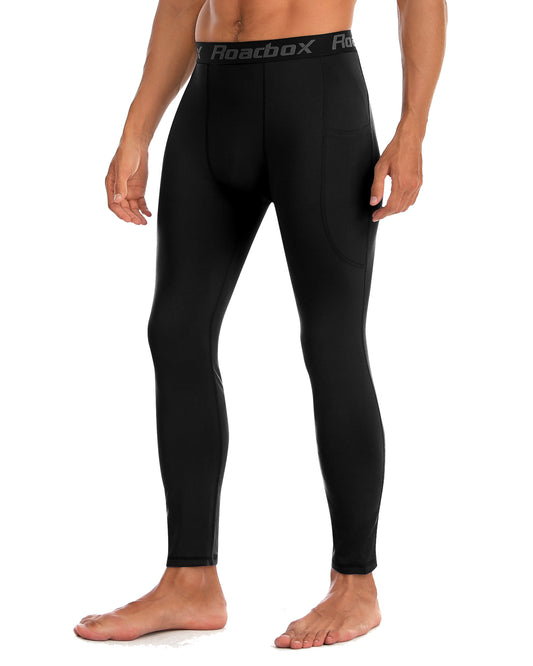 Roadbox 1/2 Pack Thermal Compression Pants for Men Fleece Lined Football Running Tights Base Layer Leggings with Pockets