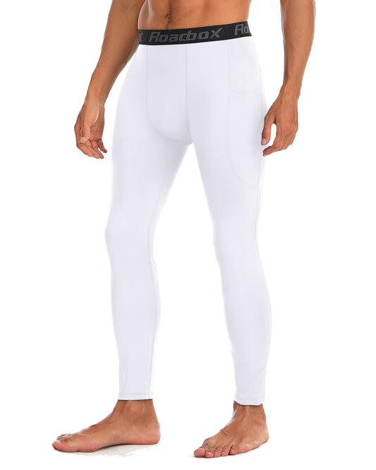 Roadbox 1/2 Pack Thermal Compression Pants for Men Fleece Lined Football Running Tights Base Layer Leggings with Pockets