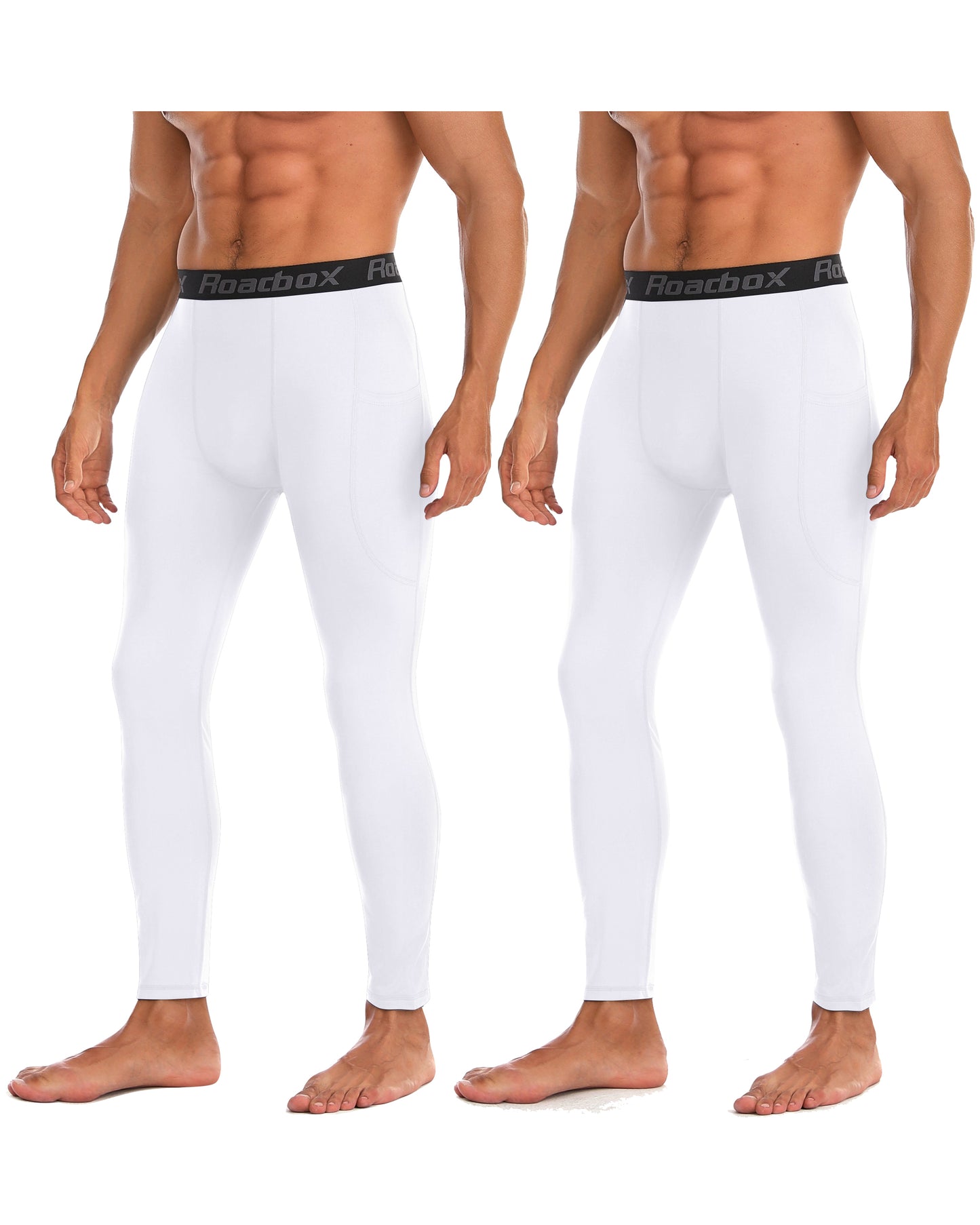 Roadbox 1/2 Pack Thermal Compression Pants for Men Fleece Lined Football Running Tights Base Layer Leggings with Pockets