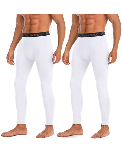 Roadbox 1/2 Pack Thermal Compression Pants for Men Fleece Lined Football Running Tights Base Layer Leggings with Pockets