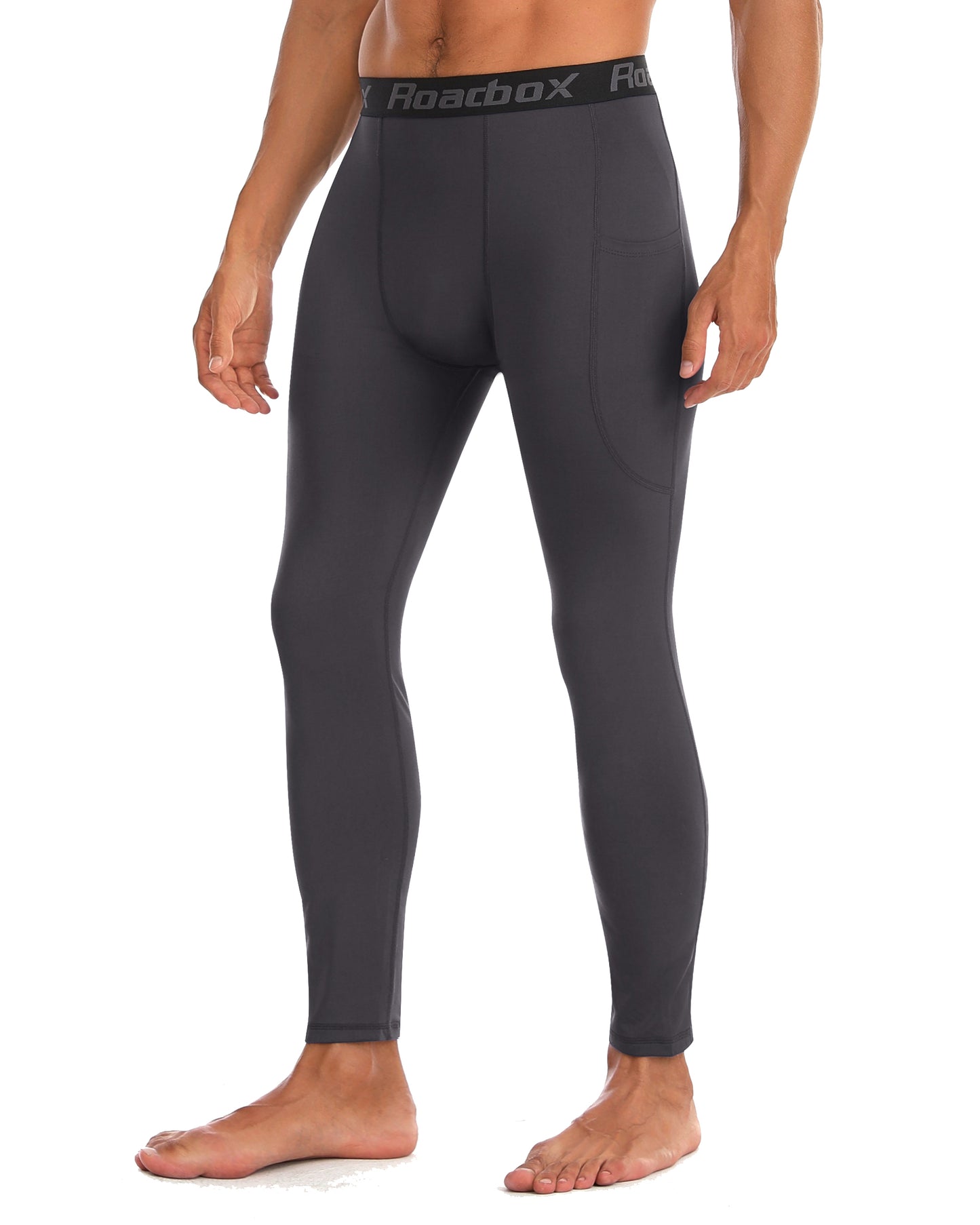 Roadbox 1/2 Pack Thermal Compression Pants for Men Fleece Lined Football Running Tights Base Layer Leggings with Pockets