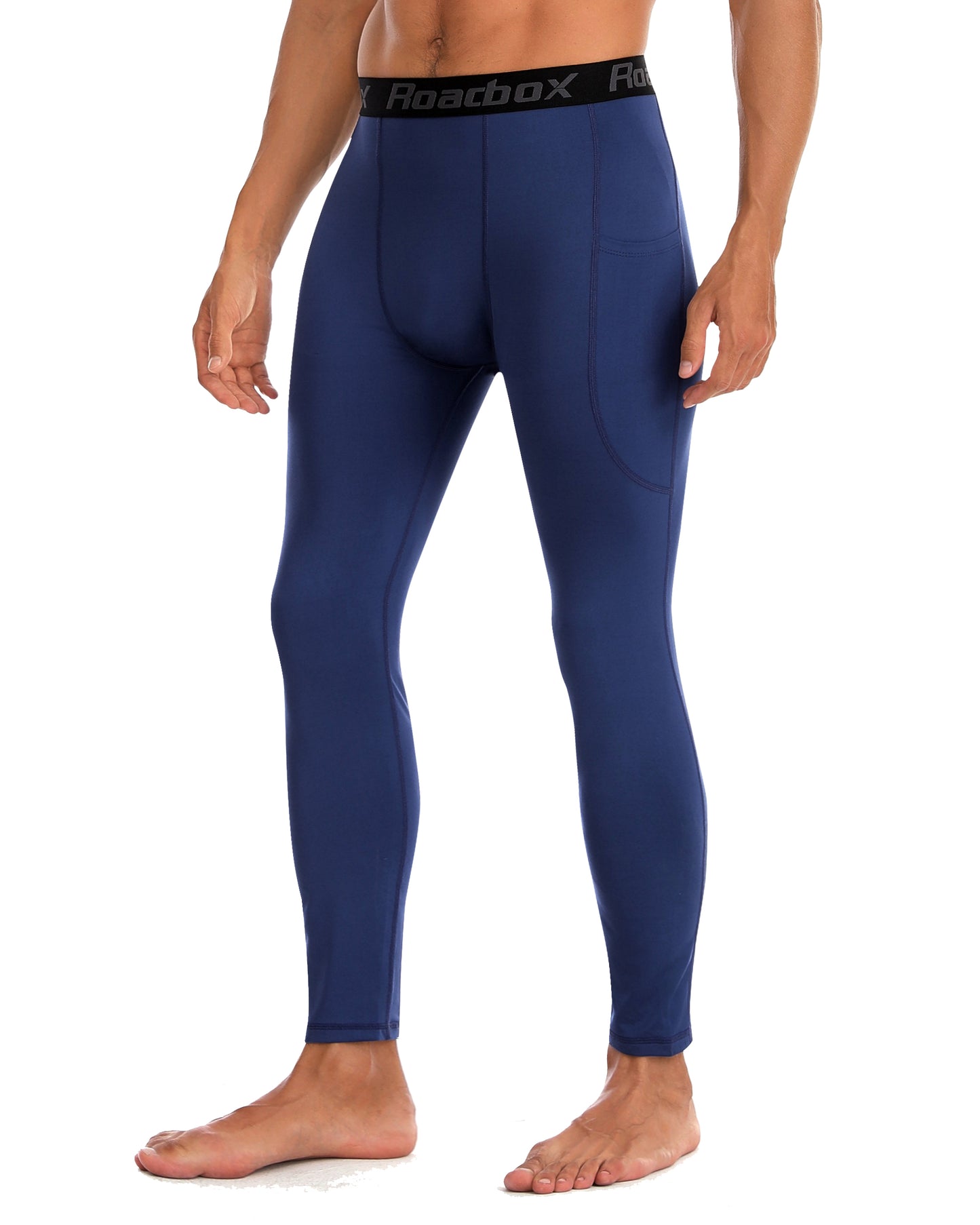 Roadbox 1/2 Pack Thermal Compression Pants for Men Fleece Lined Football Running Tights Base Layer Leggings with Pockets