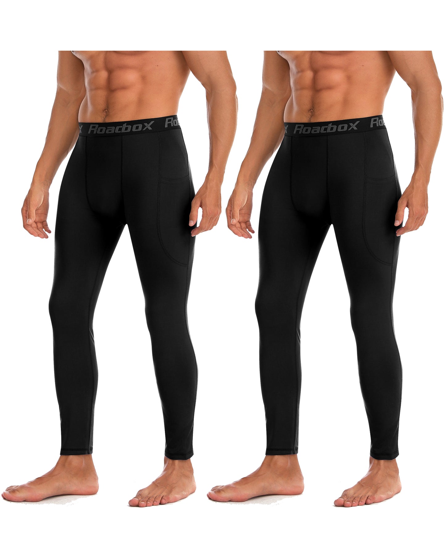 Roadbox 1/2 Pack Thermal Compression Pants for Men Fleece Lined Football Running Tights Base Layer Leggings with Pockets