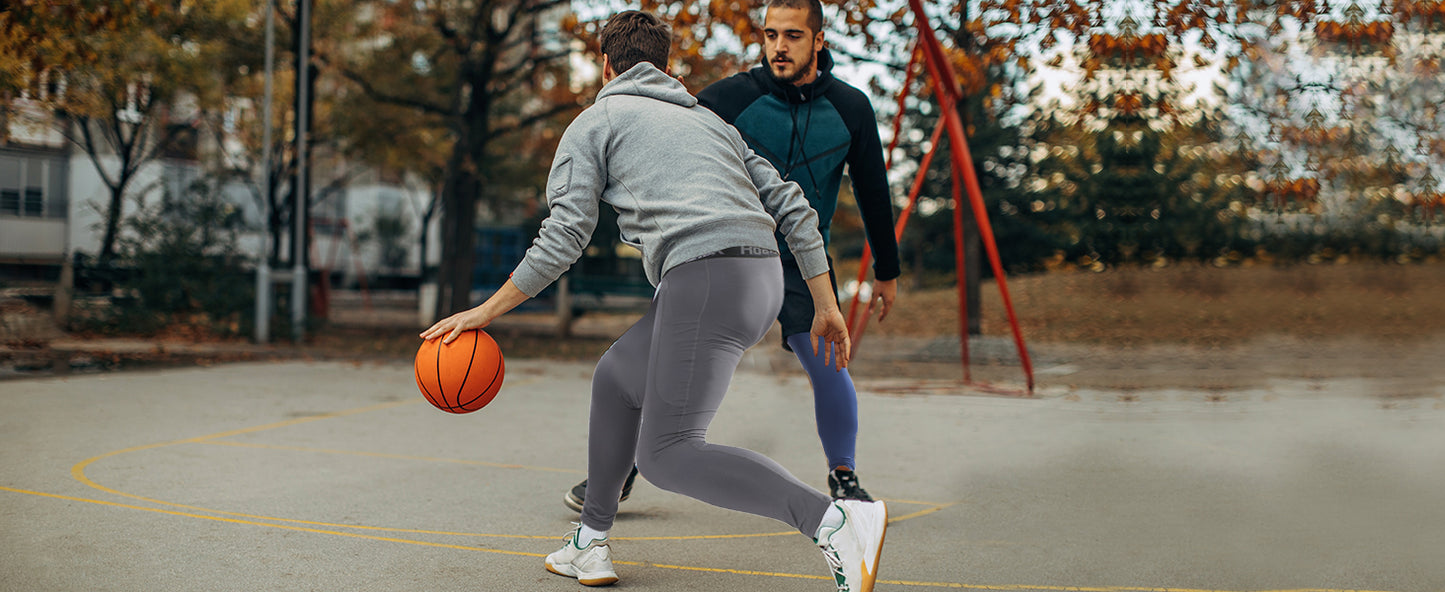 Roadbox 1/2 Pack Thermal Compression Pants for Men Fleece Lined Football Running Tights Base Layer Leggings with Pockets
