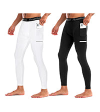 Roadbox 1/2 Pack Compression Pants for Men Running Tights Athletic Football Leggings Cycling Base Layer with Pockets