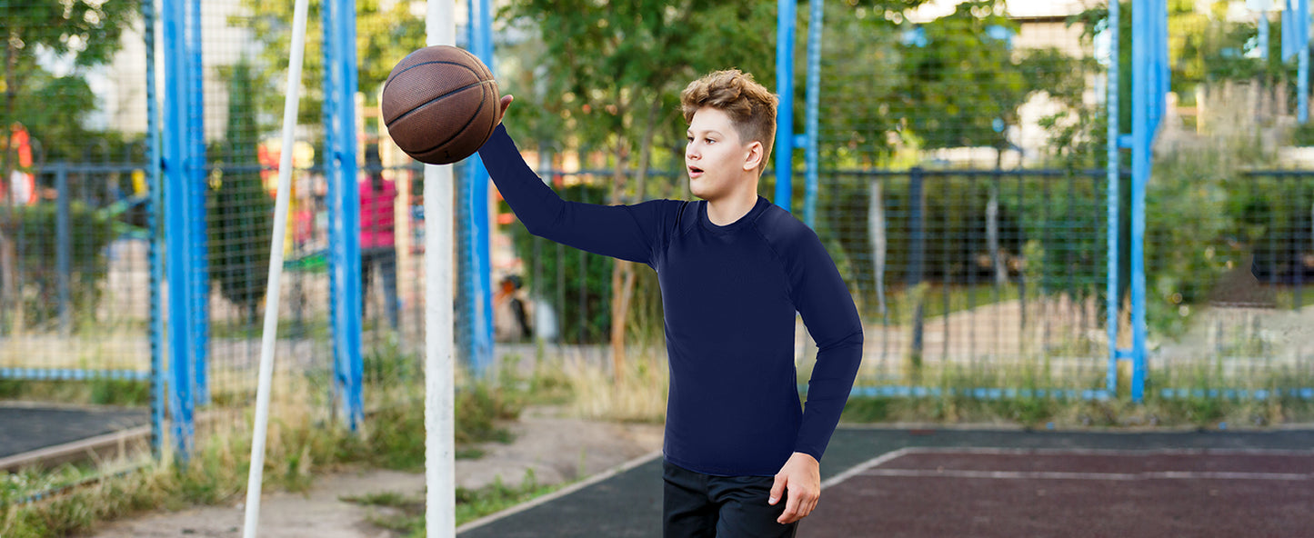 Roadbox Boys Compression Thermal Shirt - 1-2 Pack Youth Long Sleeve Fleece Base Layer Undershirts Football Baseball