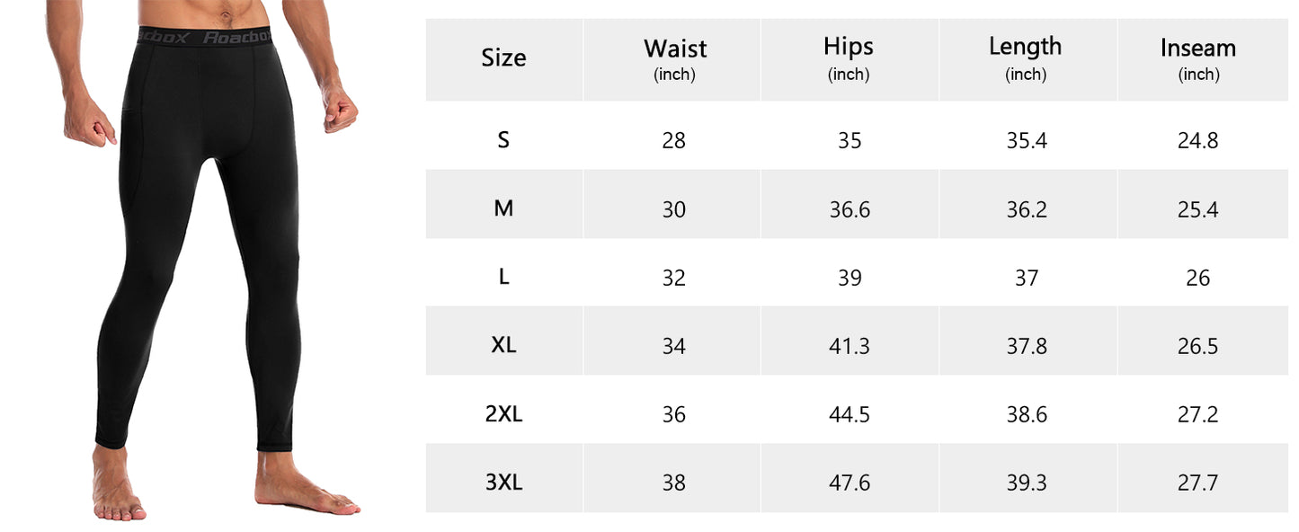 Roadbox 1/2 Pack Thermal Compression Pants for Men Fleece Lined Football Running Tights Base Layer Leggings with Pockets