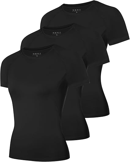 Roadbox Women's Compression Shirts, 1/3 Pack Short Sleeve Workout Tops Athletic Gym T-Shirt Yoga Running Quick Dry Base Layer