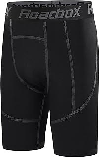 Roadbox Youth Boys Compression Shorts - Performance Athletic Base Layers Workout Running Shorts for Boys, Kids Compression Underwear with Side Pockets