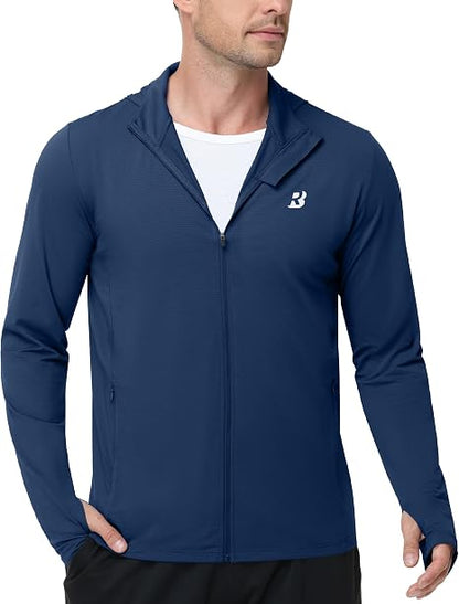 Roadbox Men's UPF 50+ Hoodie Jacket, Full Zip Hooded Hiking Fishing Shirts