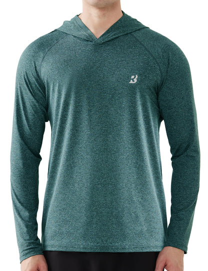 Roadbox Men's UPF 50+ Fishing Shirts, Long Sleeve UV Sun Protection SPF Hoodie, Quick Dry Swim Rash Guard for Outdoor Hiking