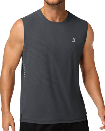 Roadbox Men’s Athletic Sleeveless Shirts, Quick Dry Workout Tank Top, Lightweight Muscle Shirts for Sports Gym Running Summer