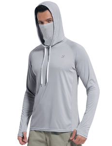 Roadbox Men's UPF 50+ Sun Protection Hoodie Shirt with Mask - Performance Outdoor Mesh Sides Long Sleeve Athletic Driving Rash Guard Shirts
