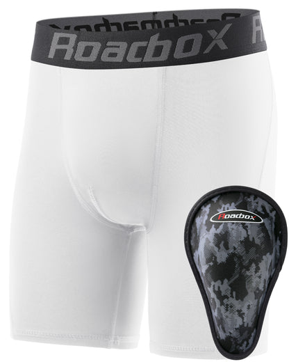Roadbox Youth Boys Compression Shorts, Kids Spandex Underwear with Protective Cup, Athletic Base Layers for Baseball Football