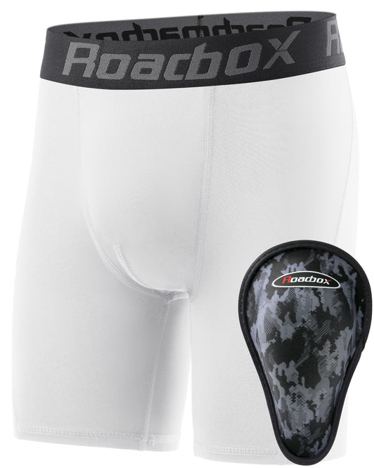 Roadbox Youth Boys Compression Shorts, Kids Spandex Underwear with Protective Cup, Athletic Base Layers for Baseball Football