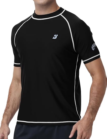 Roadbox Swim Shirts for Men, UPF 50+ Short Sleeve Rash Guard, UV Sun Protection Quick Dry Water T-Shirt for Surfing and Beach