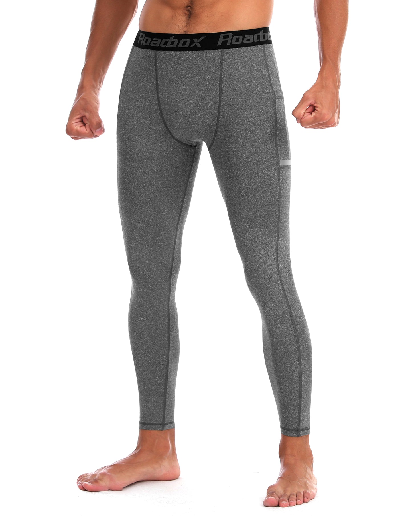 Roadbox 1/2 Pack Compression Pants for Men Running Tights Athletic Football Leggings Cycling Base Layer with Pockets