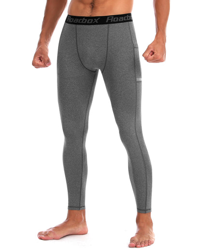 Roadbox 1/2 Pack Compression Pants for Men Running Tights Athletic Football Leggings Cycling Base Layer with Pockets