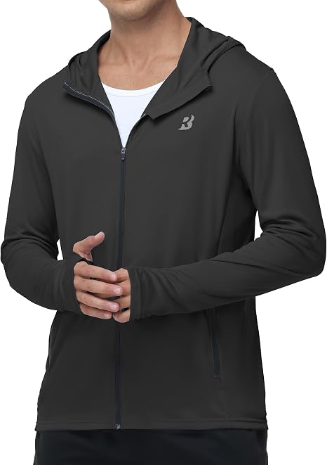 Roadbox Men's UPF 50+ Zip Up Sun Hoodie, UV Protection Lightweight Jacket