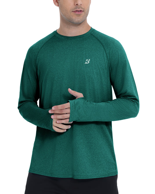 Roadbox UPF 50+ Mens Swim Shirts, Long Sleeve Sun Protection Fishing Rash Guard, Quick Dry UV Hiking Shirt with Thumbhole