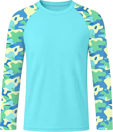 Roadbox Boys' Rash Guard Long Sleeve, UPF 50+ Toddler Kids Youth Swim Shirt