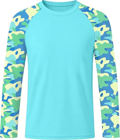 Roadbox Boys' Rash Guard Long Sleeve, UPF 50+ Toddler Kids Youth Swim Shirt