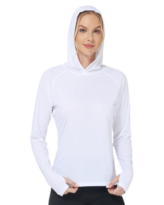 Roadbox Women's Sun Protection Hoodie UPF 50+ Long Sleeve Hiking Fishing Hooded Shirt, UV Rash Guard for Women