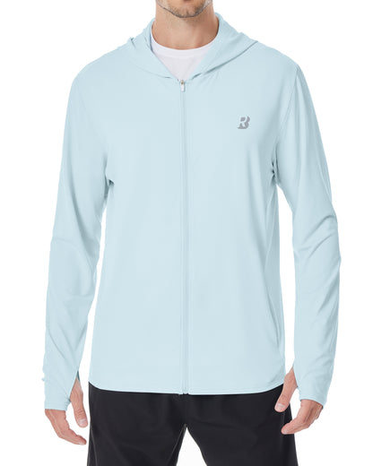 Roadbox Men's UPF 50+ Sun Protection Hoodie Jacket Lightweight Zip Fishing Hiking UV Shirts with Pockets and Thumbholes