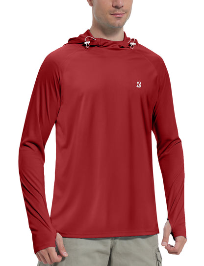 Roadbox Men's Hooded UV Sun Shirts Long Sleeve - Athletic Workout Running Thumbholes T-Shirts Quick-Dry Lightweight