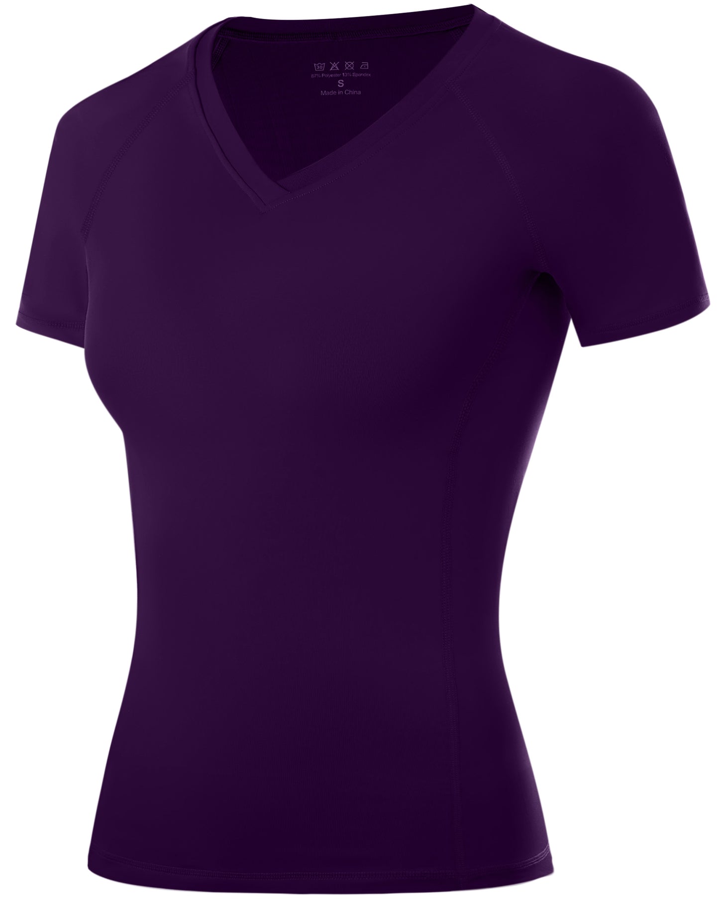 Roadbox Women's Compression Shirt Short Sleeve V Neck Workout Tops Quick Dry Athletic Gym Base Layer for Yoga Running Sports