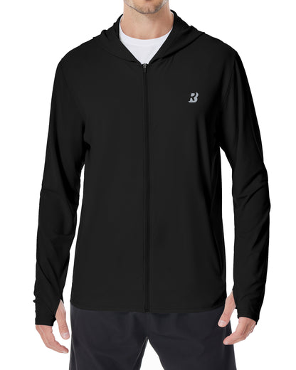 Roadbox Men's UPF 50+ Sun Protection Hoodie Jacket Lightweight Zip Fishing Hiking UV Shirts with Pockets and Thumbholes