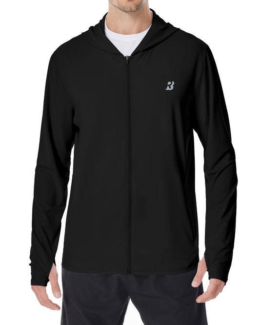Roadbox Men's UPF 50+ Sun Protection Hoodie Jacket Lightweight Zip Fishing Hiking UV Shirts with Pockets and Thumbholes