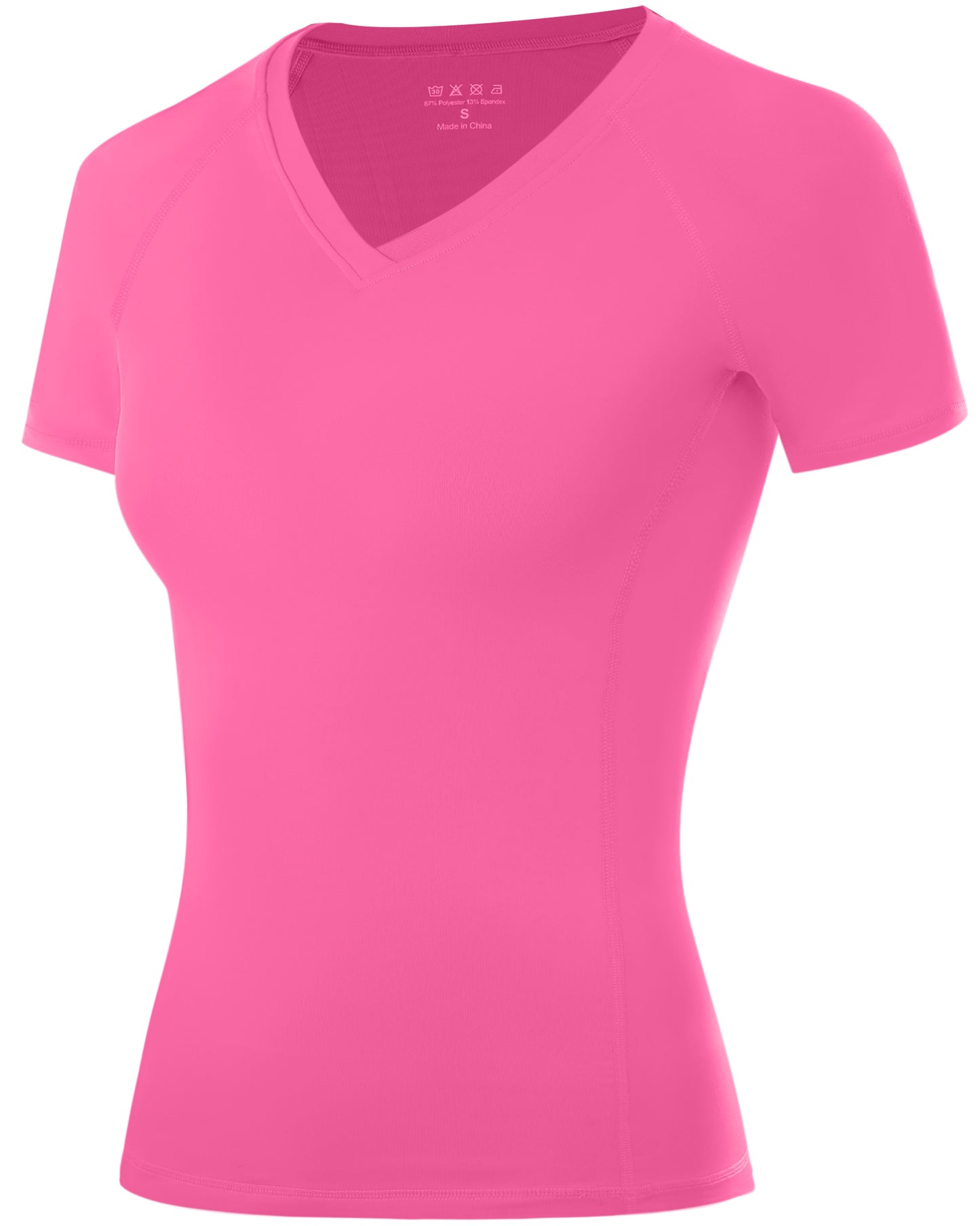 Roadbox Women's Compression Shirt Short Sleeve V Neck Workout Tops Quick Dry Athletic Gym Base Layer for Yoga Running Sports