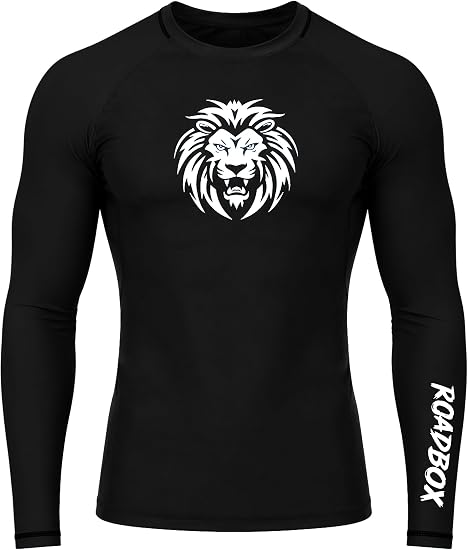 Roadbox Men's BJJ Rash Guard Long Sleeve, UPF 50+ Jiu Jitsu Compression Base Layer Shirts for MMA No Gi Surfing Swim