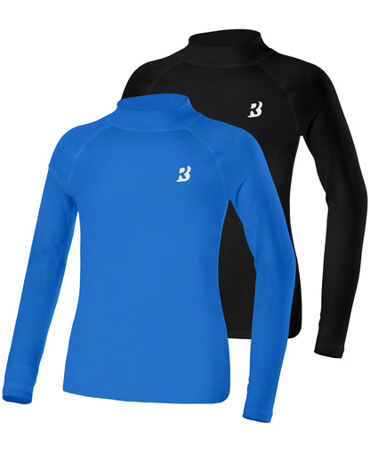 Roadbox Boys Girls Compression Shirts - Youth Long Sleeve Athletic Undershirt Mock Neck for Football Baseball Basketball