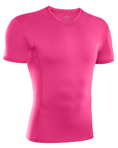 Roadbox Mens Compression Shirt Short Sleeve, V-Neck Gym Running Sports T-Shirt, Cool Dry Athletic Base Layer Undershirts