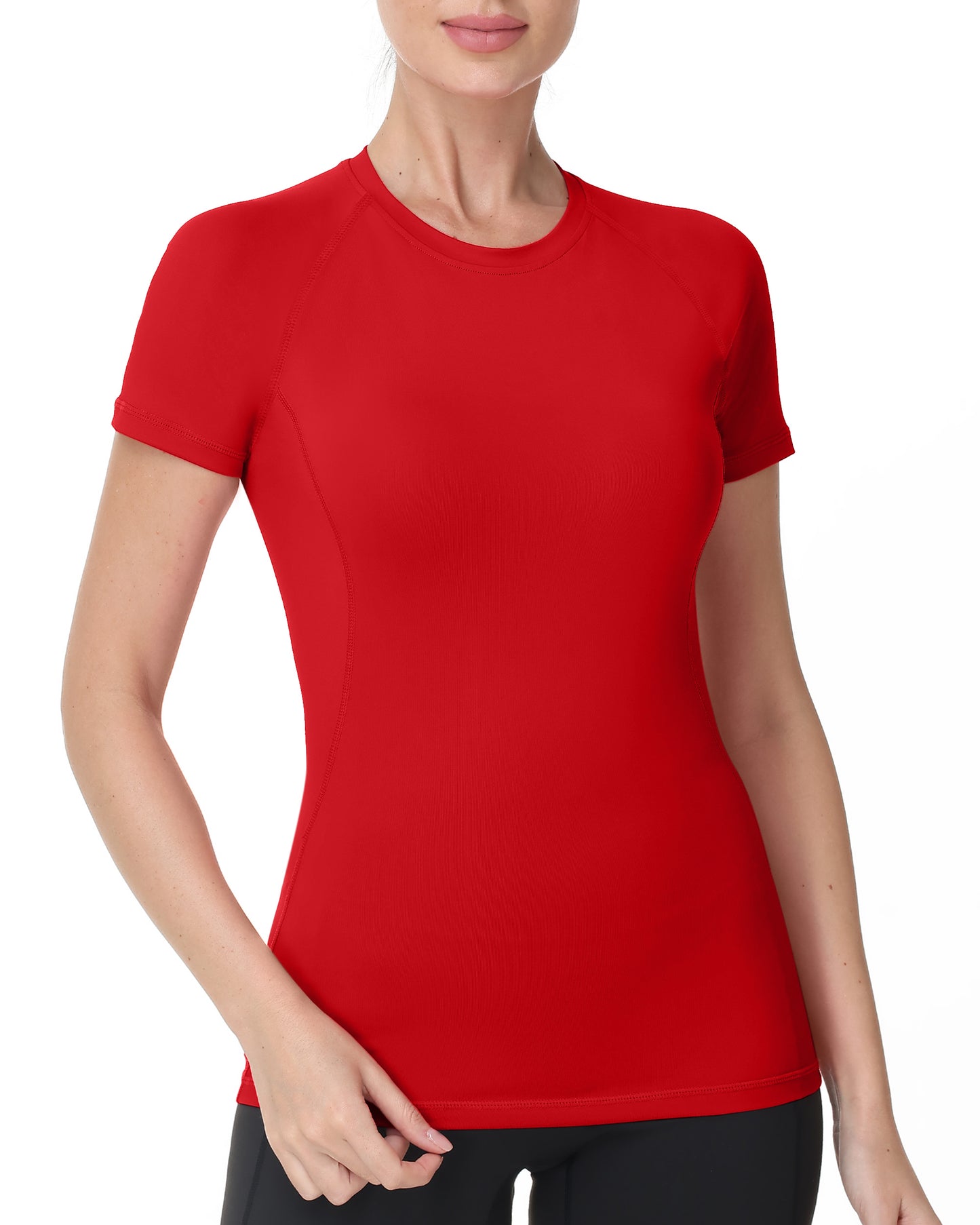 Roadbox Women's Compression Shirts, 1/3 Pack Short Sleeve Workout Tops Athletic Gym T-Shirt Yoga Running Quick Dry Base Layer
