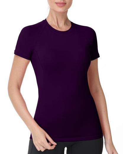Roadbox Women's Compression Shirts, 1/3 Pack Short Sleeve Workout Tops Athletic Gym T-Shirt Yoga Running Quick Dry Base Layer
